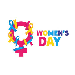 Colorful women's day illustration with celebratory figures isolated on transparent background