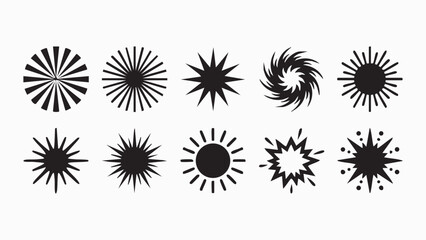 Obraz premium Collection of black sunburst, starburst, and explosion icons, representing light, energy, and impact