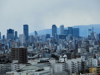 Fototapeta premium 高所から見た冬の名古屋市の都市景観のパノラマの全景風景
