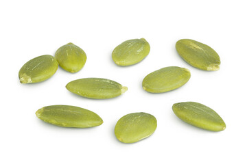 Peeled pumpkin seeds isolated on white background