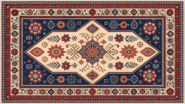 Vibrant floral patterned rug with intricate design and elegant border