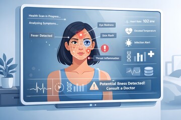 Smart Mirror Analyzing Facial Symptoms For Early Disease Detection minimal Tech Concept 