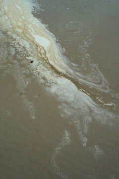 Abstract Swirling Foam and Pollution on Murky Water Surface