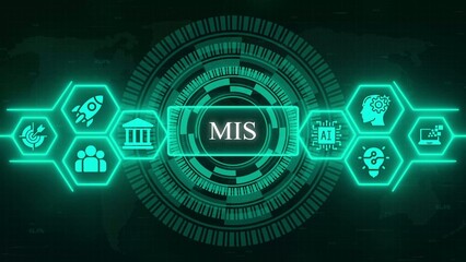 Digital with M I S central concept surrounded by technology and business green © Pixel Nova