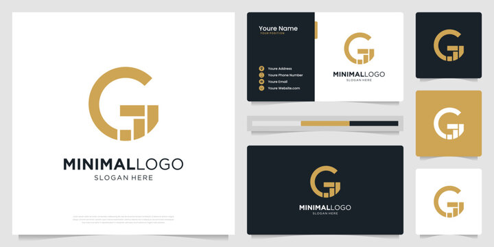 Abstract letter G growth financial logo template. Bar chart statistics business logo and business card.