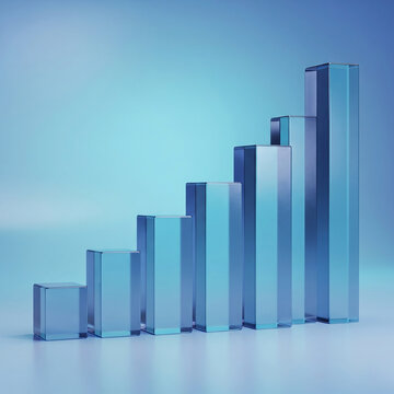 Frosted glass rising bar graph business concept 3D