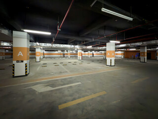 Spacious Underground Parking Lot with Clear Markings and Structures