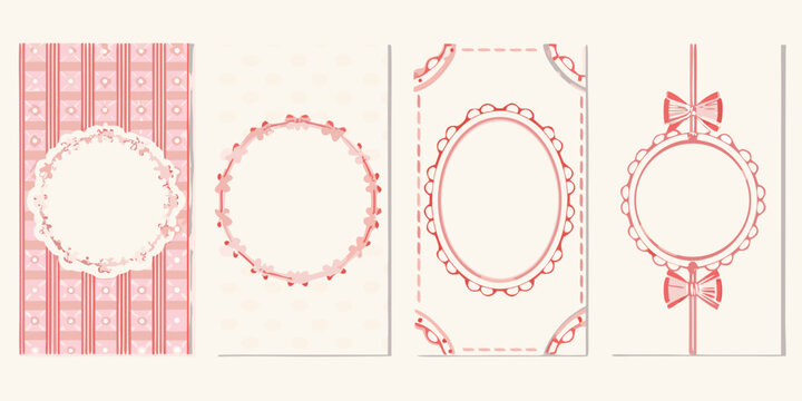 Four decorative frames with pink patterns and ornate details