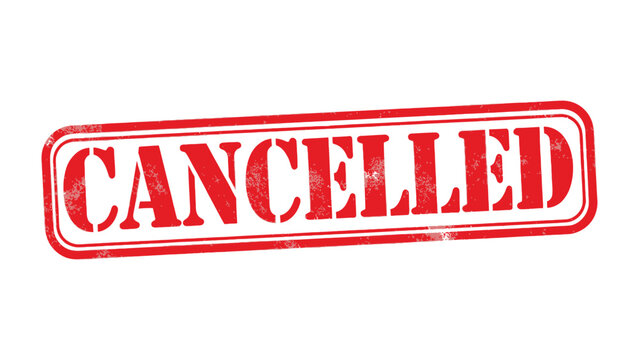 Cancelled Stamp: A red rubber stamp imprint states CANCELLED, perfect for conveying cancellation, retraction, or removal concepts. The design shows a weathered look for added authenticity and detail.