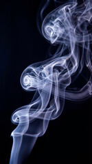 Captivating white smoke gracefully swirls in slow motion against dark background, creating an abstract and mysterious atmosphere. fluid, ethereal movement evokes sense of calm contemplation