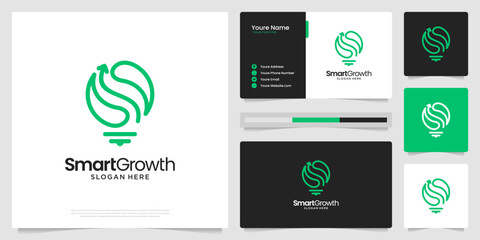 Fototapeta premium Abstract growth logo with light bulb logo vector.Icon for financial logo design with business card template.