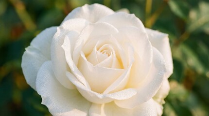Fototapeta premium An Elegant White Rose in Full Bloom, showcasing the delicate petals. A perfect representation of beauty and elegance.