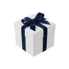 Fototapeta premium White Square Gift Box with Navy Ribbon