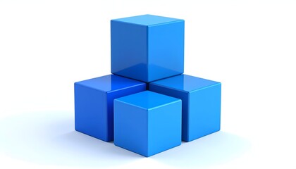 Blue Cubes Stacked in a Pyramid Formation on White Background.