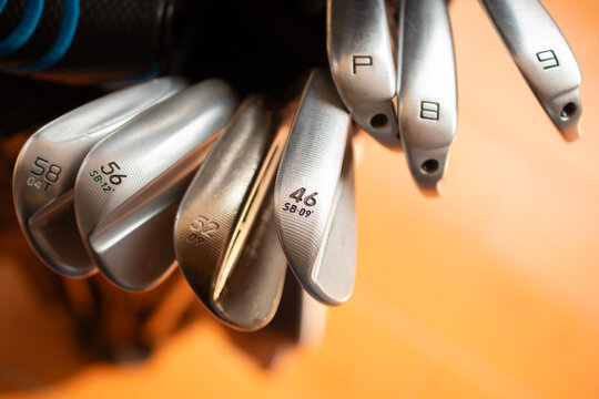 Iron golf club set as for sport background with copy space.