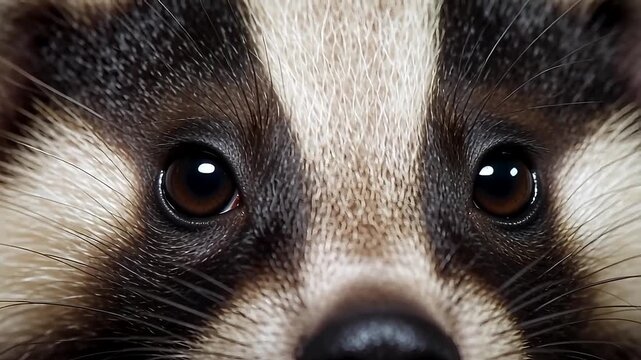 Intense gaze of a curious raccoon with striking facial markings