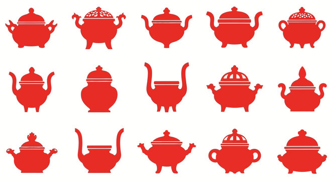 Collection of traditional Chinese incense burners, also known as censer or ding, with intricate designs and ornate lids, symbolizing culture and heritage