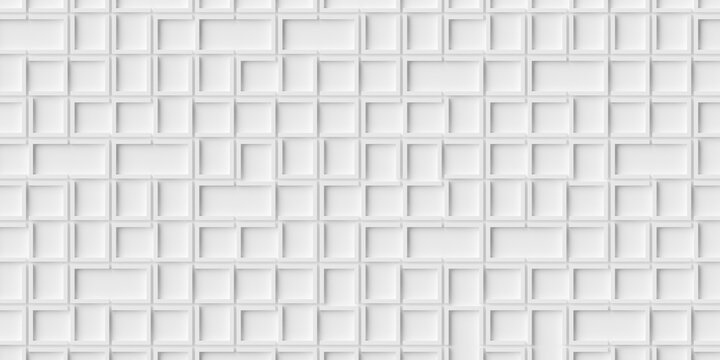 Open three-sided white square frames geometry background wallpaper banner, flat lay top view