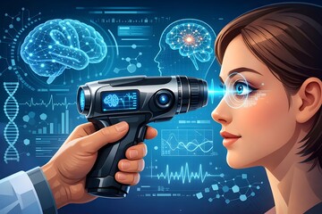 Handheld Eye Scanner Diagnosing Neurological Disorders Futuristic Medical Vector 