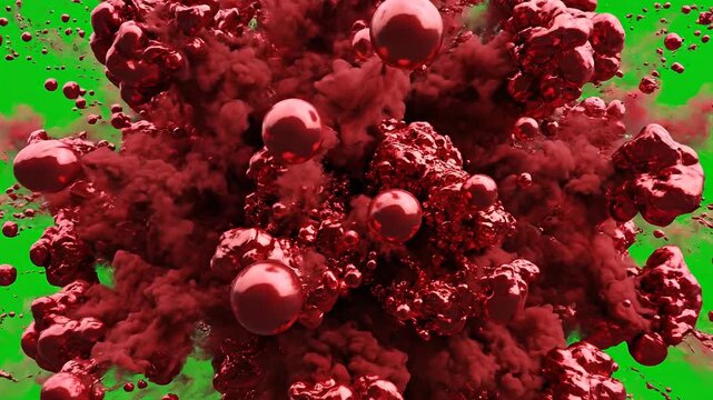 Slow Motion Red Explosion on Green Screen