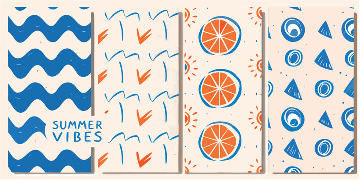 Stylized pattern featuring waves citrus and abstract summer elements
