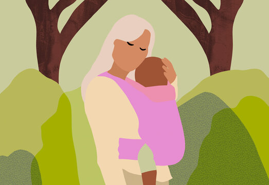 Mother and baby outdoors illustration