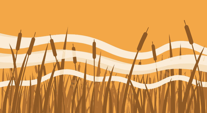 Cattails in a Field Illustration.