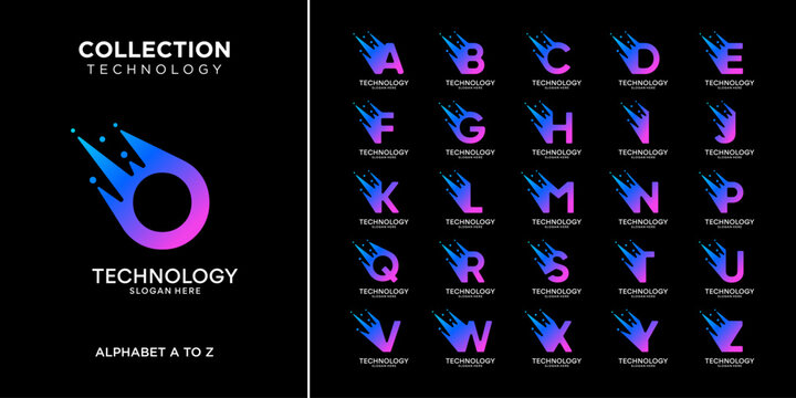 Set of initial letter A to Z with meteor symbol logo design.