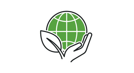 Obraz premium Illustration of a hand cradling a green globe with leaves, symbolizing environmental care on a white background.