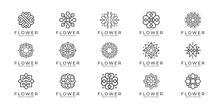 Floral ornament logo and icon set. Abstract beauty flower logo design collection.