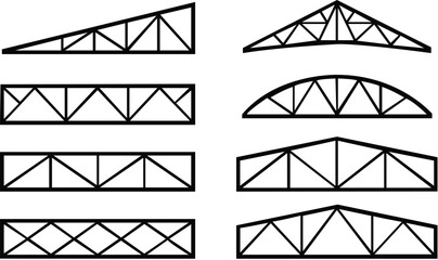 Roof metal trusses construction. Set of roofing steel frames. Vector architectural blueprint. Collection of elements for rafter. Illustration for engineering educatiom © Muhammad