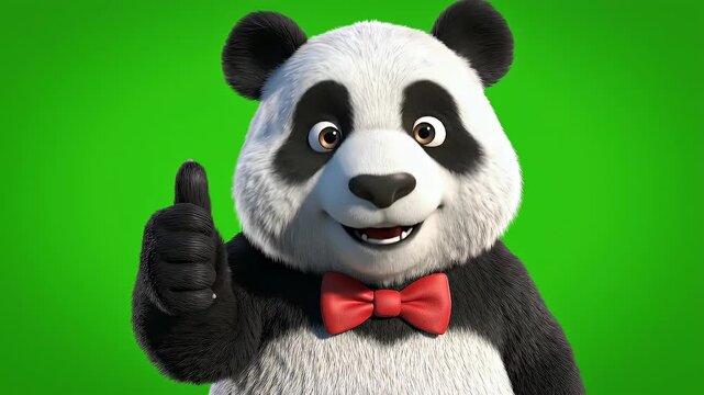 Cartoon Panda Character Giving Thumbs Up with Red Bow Tie.
