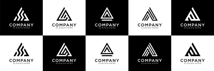 Set of abstract letter A logo design. Universal icon for business and branding. minimalist elegant luxury design vector illustration.