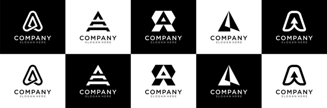 Set of letter A logo design inspiration. Abstract arrow logo design. Universal icon for business and branding. minimalist elegant design vector illustration.
