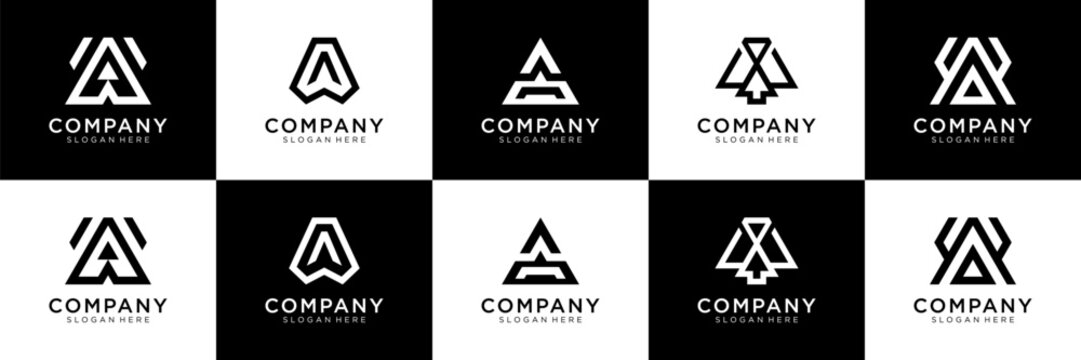Set of letter A logo design inspiration. Abstract arrow logo design. Universal icon for business and branding. minimalist elegant design vector illustration.