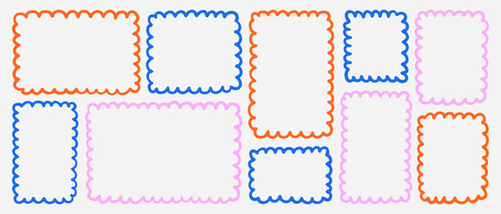  Set of fluffy square frames. Wavy textbox shapes perfect for messages, quotes, highlights and playful graphic design. © bosotochka