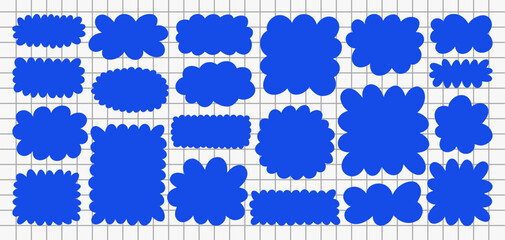 Set of doodle cloud frames and fluffy label shapes with hand drawn outline. Simple cartoon shapes for text, messages, stickers, banners and creative compositions. © bosotochka