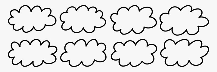 Collection of hand drawn blob and cloud shapes. Simple rounded forms with outline and flat colors. Ideal for UI design, stickers, labels, banners, kids projects and creative layouts. © bosotochka