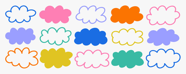 Set of abstract doodle cloud shapes in hand drawn style. Organic rounded blobs and cartoon frames in different colors. Perfect for posters, stickers, branding, social media design, packaging  © bosotochka