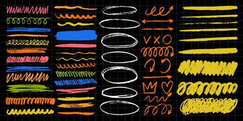 Hand drawn vector doodle set with abstract scribbles, sketchy lines and expressive marks. Perfect for highlights, frames, notes and modern graphic design © bosotochka