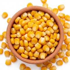 A small, rustic, matte terracotta earthenware bowl, viewed from a strict 90-degree overhead angle, is completely filled and slightly overflowing with hundreds of plump