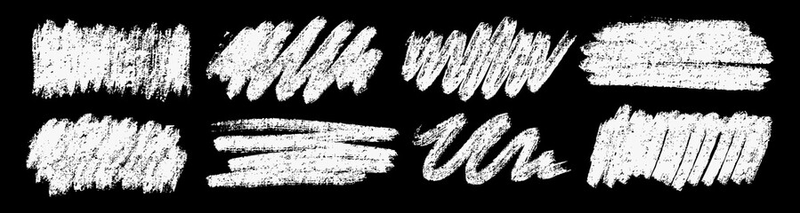 Hand-drawn vector set of chalk and crayon strokes on black background. Rough sketchy brush marks and scribble textures in dry pastel style, ideal for posters, typography backgrounds, highlights, under © bosotochka