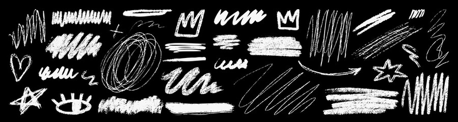 Hand drawn vector crayon scribbles and doodles. Abstract strokes, underlines and decorative marks for creative compositions and layouts. © bosotochka