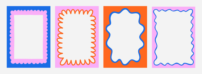 Set of fluffy square frames. Wavy textbox shapes perfect for messages, quotes, highlights and playful graphic design. © bosotochka