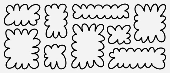  Set of fluffy square frames. Wavy textbox shapes perfect for messages, quotes, highlights and playful graphic design. © bosotochka