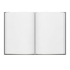 An open blank book with two pages facing each other on a white background. isolated on transparent background