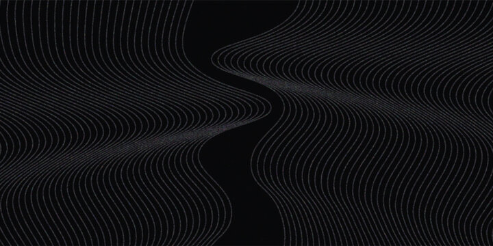 Flowing dot particles light wave pattern halftone blue and green gradient smooth curve shape isolated on black background. Vector in concept of technology, science, music,