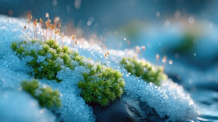 Fototapeta premium Seasonal transition from winter to spring shown through melting snow and early signs of renewal.