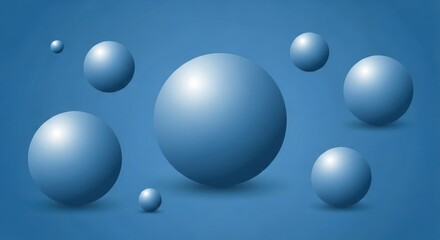 Blue gradient background with floating spheres of varying sizes and shadows
