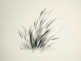 Obraz premium Monochrome illustration of delicate grass blades blowing gently against a neutral backdrop